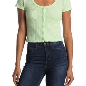 Nordstrom NWT -  Elodie Waffle Knit Short Sleeve Button-Up Crop Top